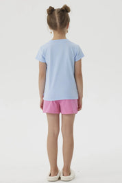 Pijama Niña Short Stitch Celeste