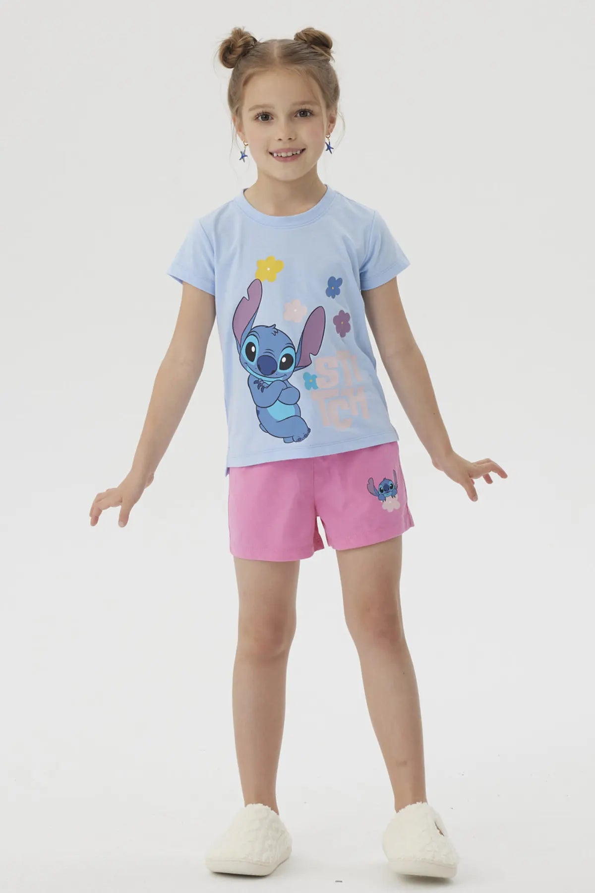 Pijama Niña Short Stitch Celeste