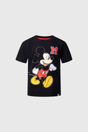 Polerón negro de niño con estampado de Mickey Mouse de Disney y letra M en el pecho