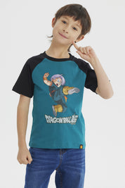 Polera niño verde con mangas negras estampado Trunks Dragon Ball Super al frente estilo animado tamaño grande