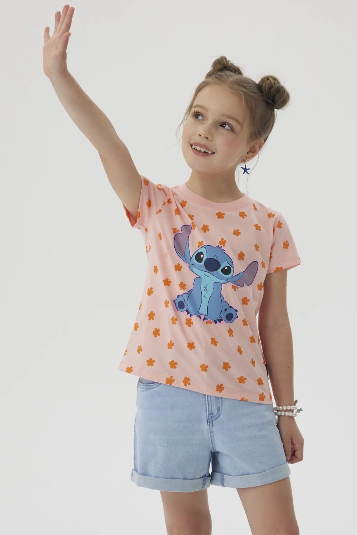 Polera Niña Stitch Turquesa
