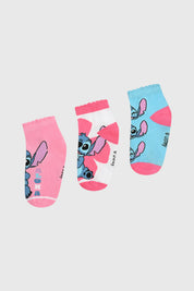 Calcetas deportivas para niña en tripack rosado con estampado de Stitch en colores vivos diseño divertido y colorido
