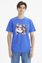 Polera azul hombre con estampa de personajes animados Dragon Ball en el centro estilo dibujo animado