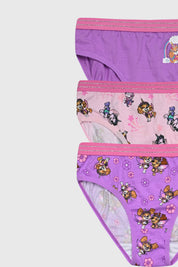 Tripack de calzones para niña en morado con estampados de Paw Patrol de tamaño mediano y estilo colorido