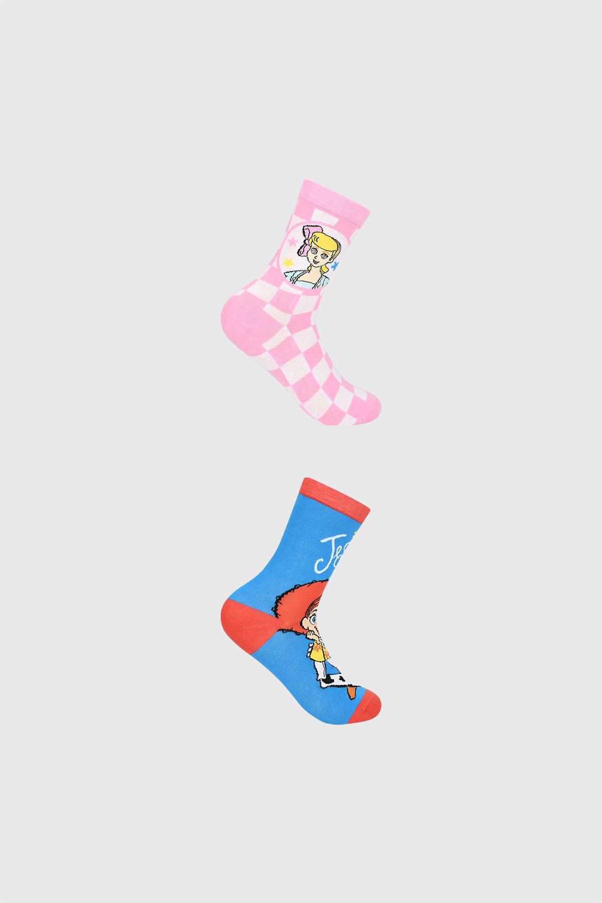 Calcetines mujer bipack azulino con diseño de personajes animados Jessie y Bo Peep estilo colorido y divertido