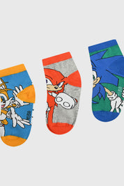 Calcetines deportivos niño azul tripack con estampas de Sonic en azul Tails en azul y Knuckles en gris gráficos grandes