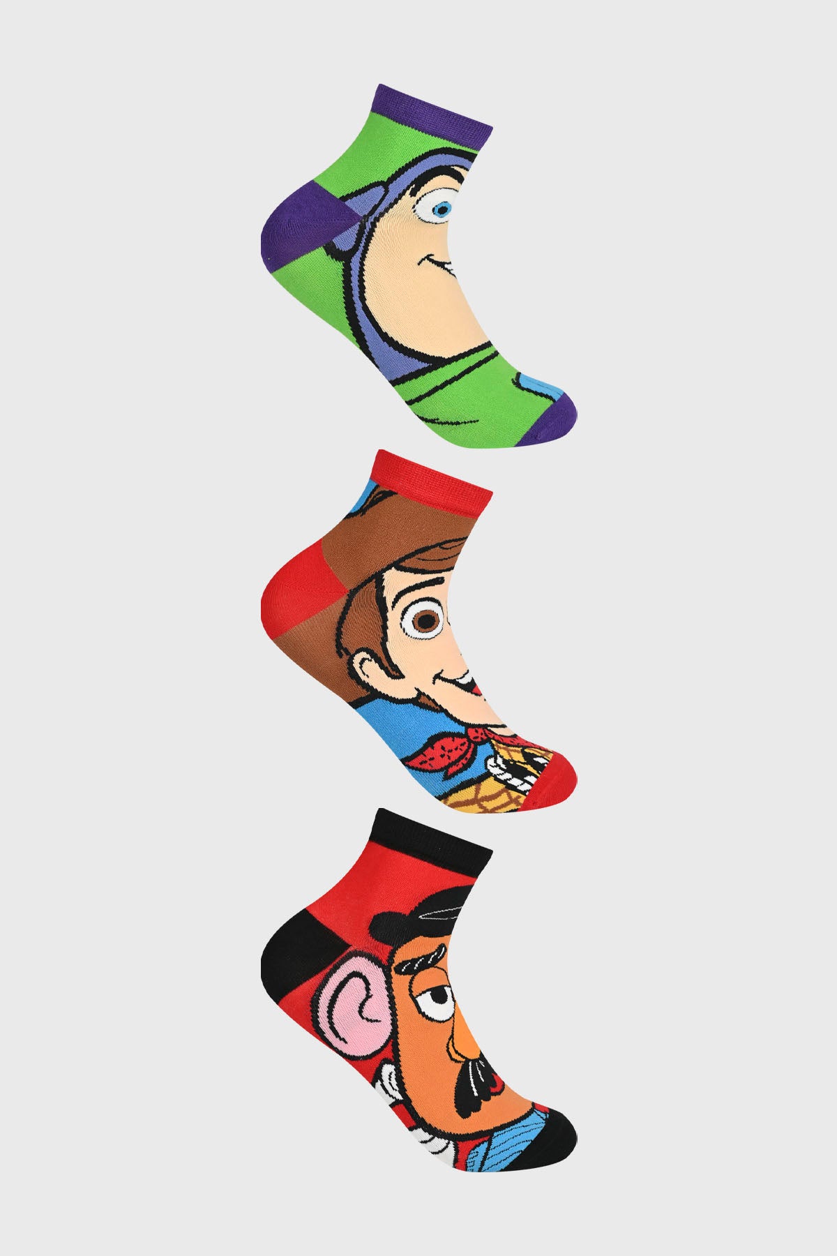 Tripack de calcetas deportivas azules para hombre con personajes de Toy Story estampados en estilo caricatura
