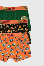 Boxer niño tripack color naranjo con estampas de Dragon Ball Z en estilo gráfico anime en la parte frontal