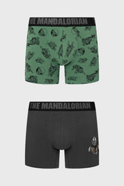 Boxer bipack para hombre en color marengo uno con diseño de The Mandalorian en estilo cómic y el otro liso con logo