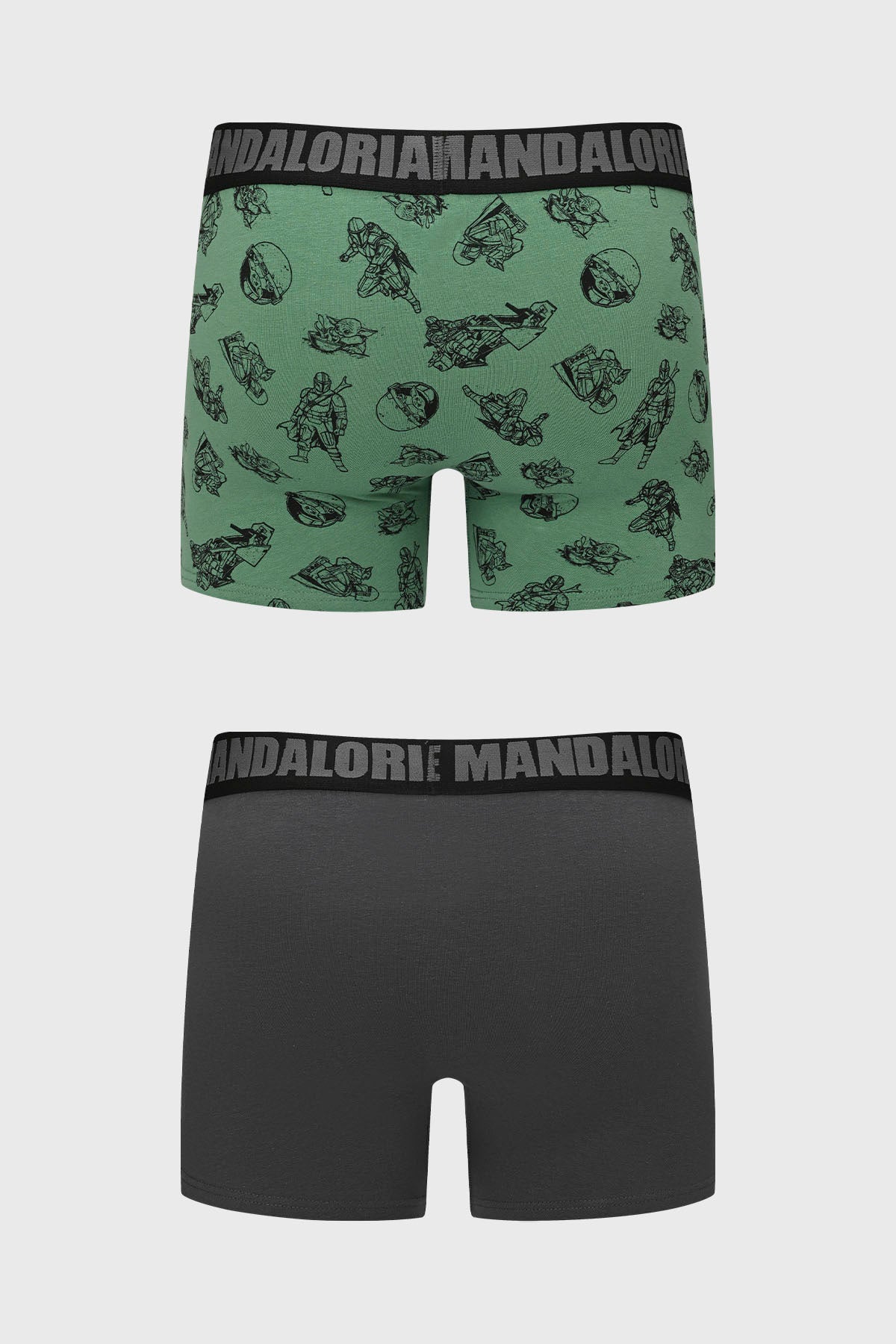Boxer bipack para hombre en color marengo uno con diseño de The Mandalorian en estilo cómic y el otro liso con logo