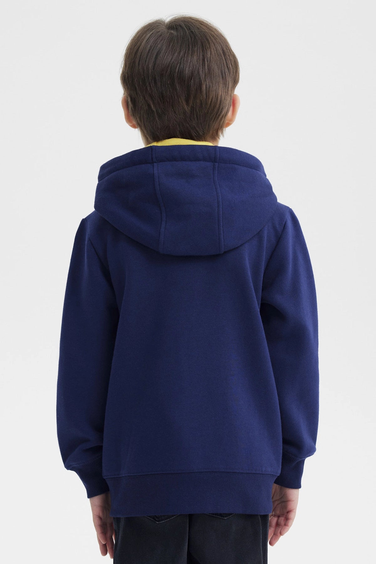 Polerón azul marino para niño con capucha y cordones amarillos estampa de Buzz y Woody de Toy Story en el pecho