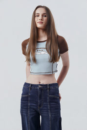 Polera Mujer Slim Fit Celeste