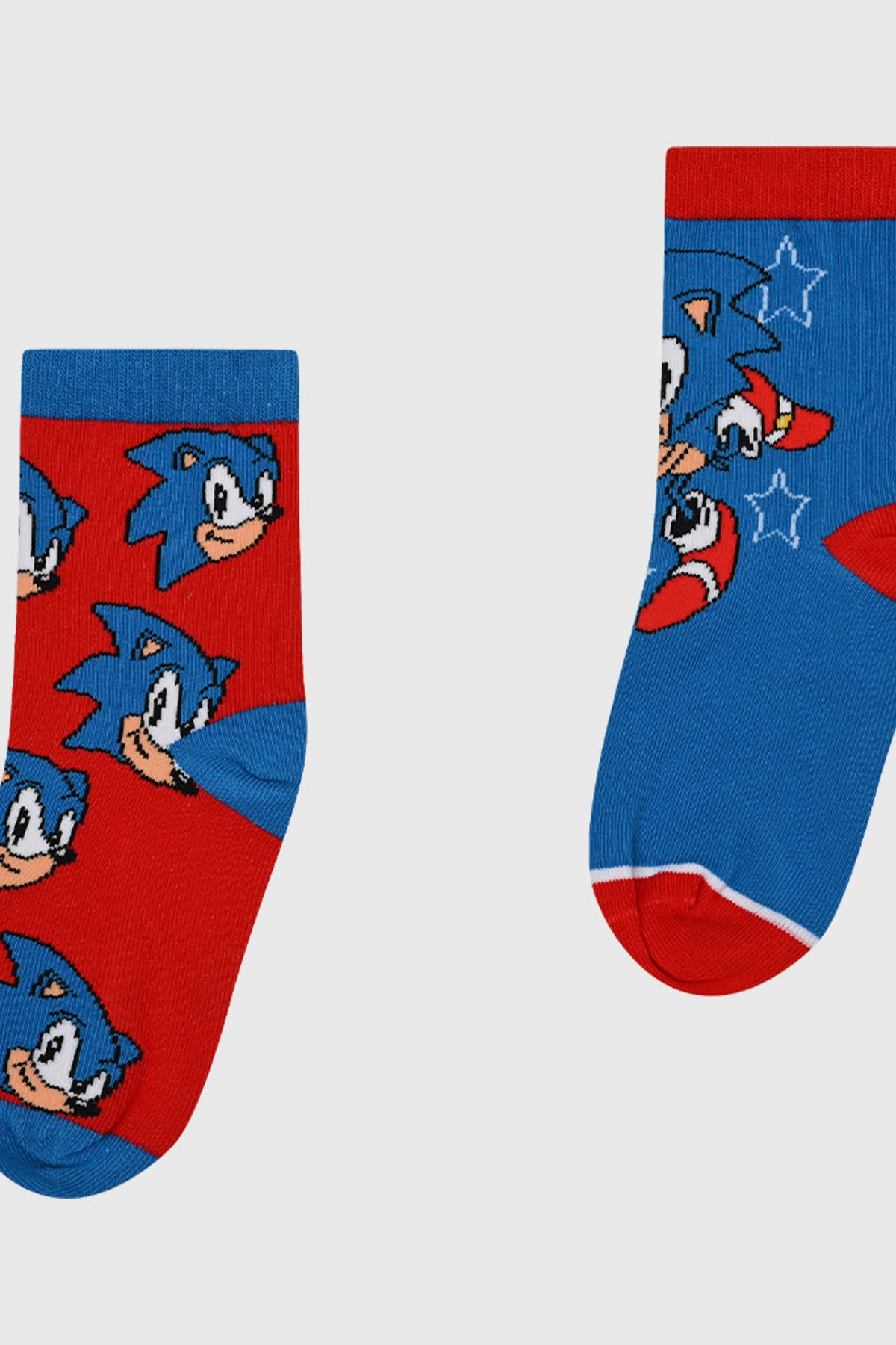 Bipack de calcetines niño azul con diseño de Sonic en rojo y azul estilo caricatura grande y pequeño