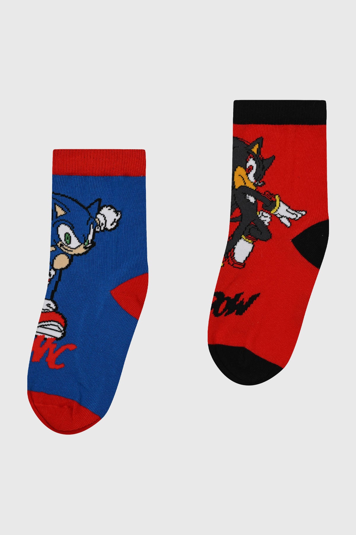 Bipack de calcetines para niño en azul con Sonic y en rojo con Shadow ambos en estilo animado grande