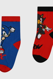 Bipack de calcetines para niño en azul con Sonic y en rojo con Shadow ambos en estilo animado grande