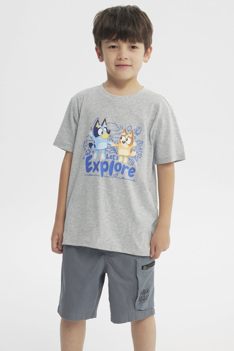 Polera Regular Bluey Niño Gris Melange Claro