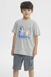 Polera Regular Bluey Niño Gris Melange Claro