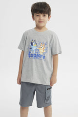 Polera Regular Bluey Niño Gris Melange Claro