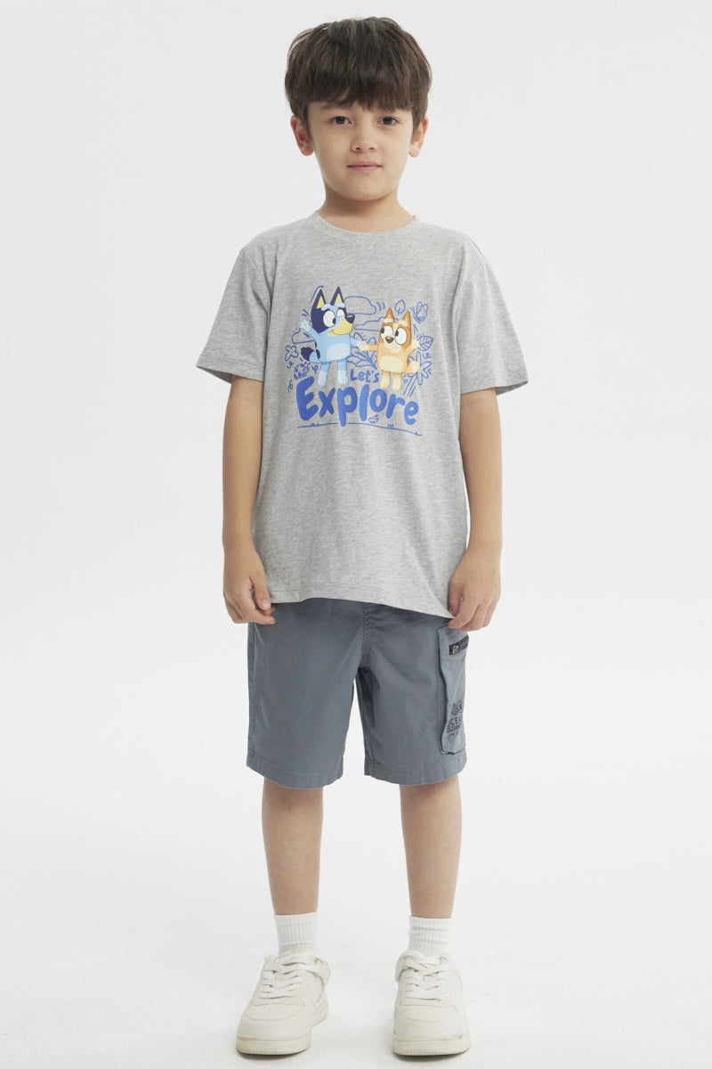 Polera Regular Bluey Niño Gris Melange Claro