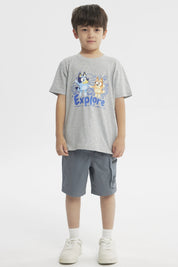 Polera Regular Bluey Niño Gris Melange Claro