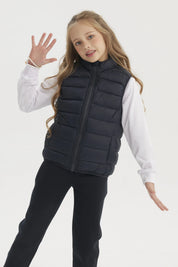 Parka unisex azul marino con diseño acolchado sin estampa lisa cierre frontal completa ideal para días fríos