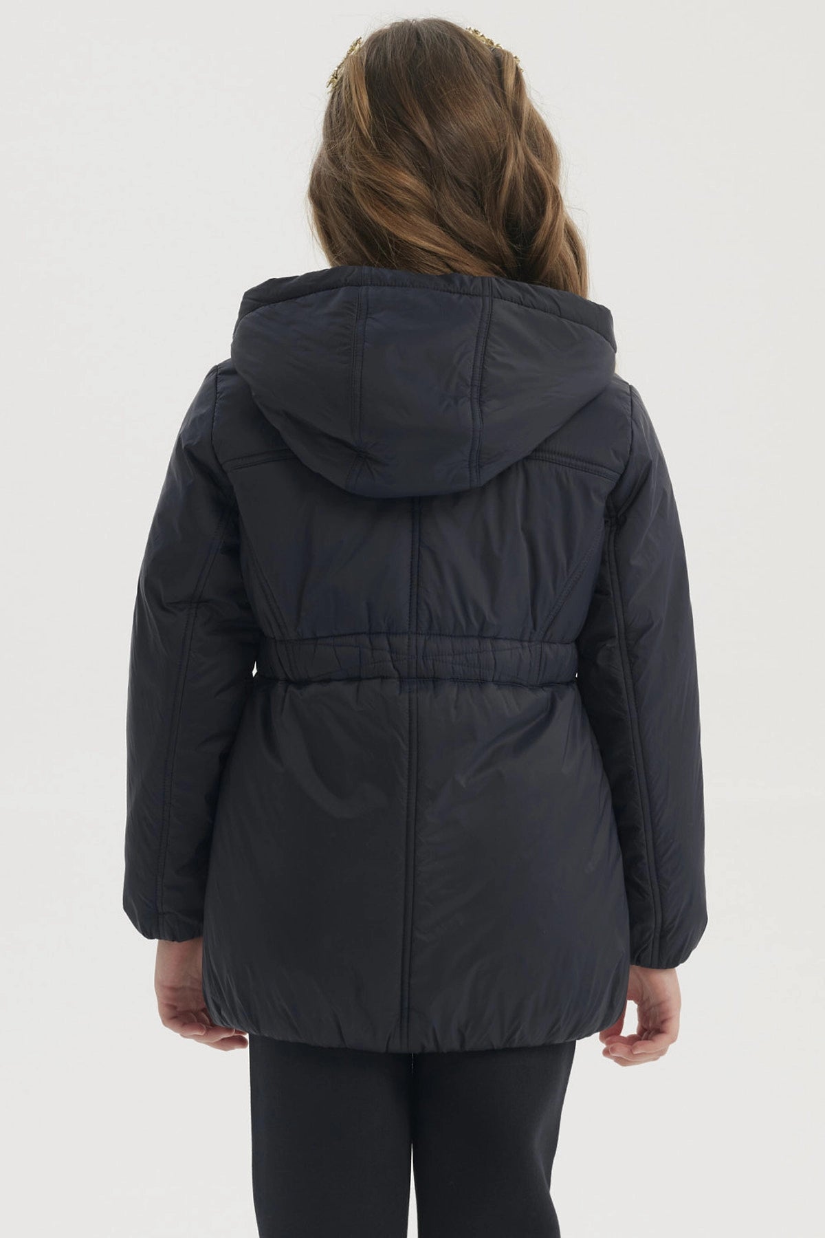 Parka unisex larga azul marino con polar y cierre frontal lisa sin estampa