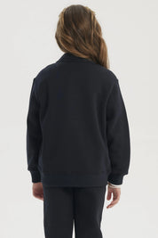 Chaqueta unisex azul marino lisa con botones frontales y bolsillos laterales estilo college