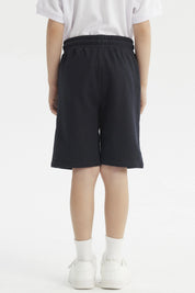 Bermuda unisex azul marino con cordón y bolsillos laterales prenda lisa ideal para un look casual y cómodo