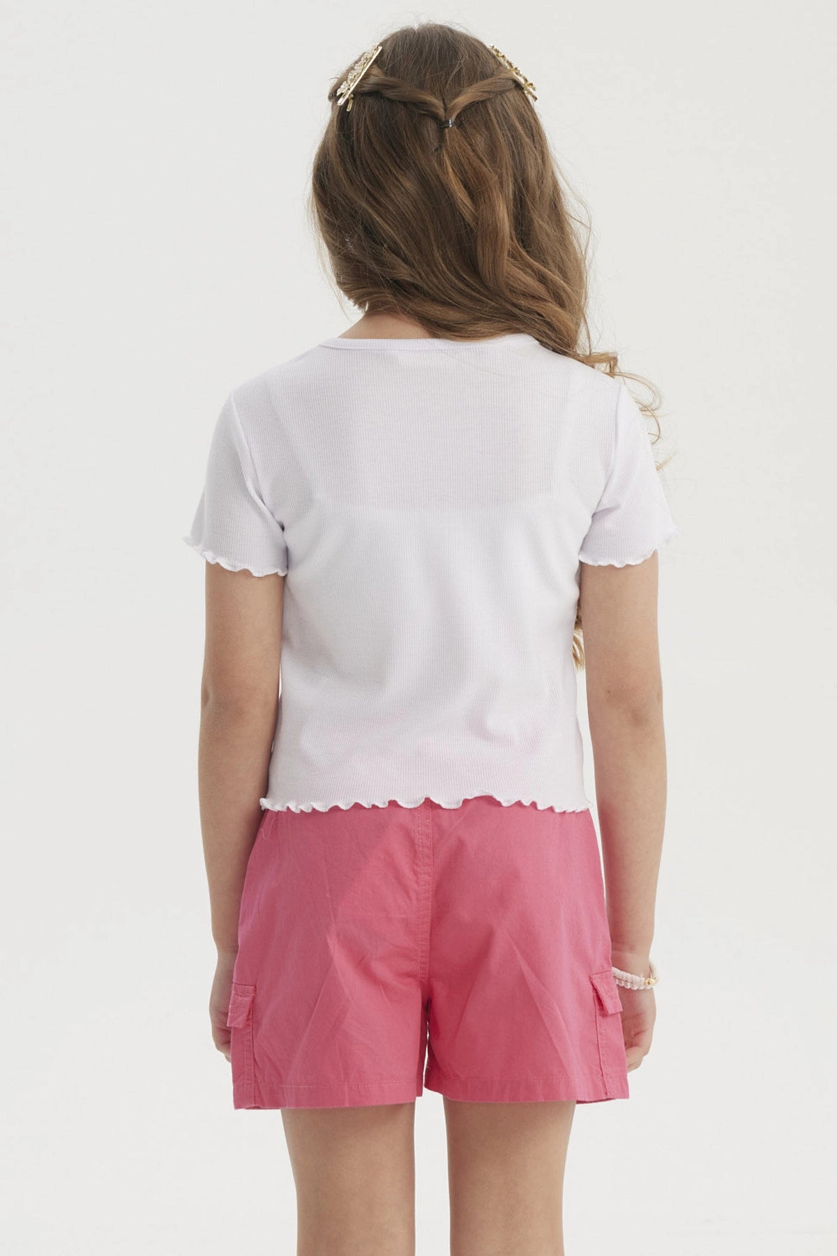 Polera Niña Rib Print Bordado Blanco