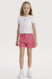 Polera Niña Rib Print Bordado Blanco