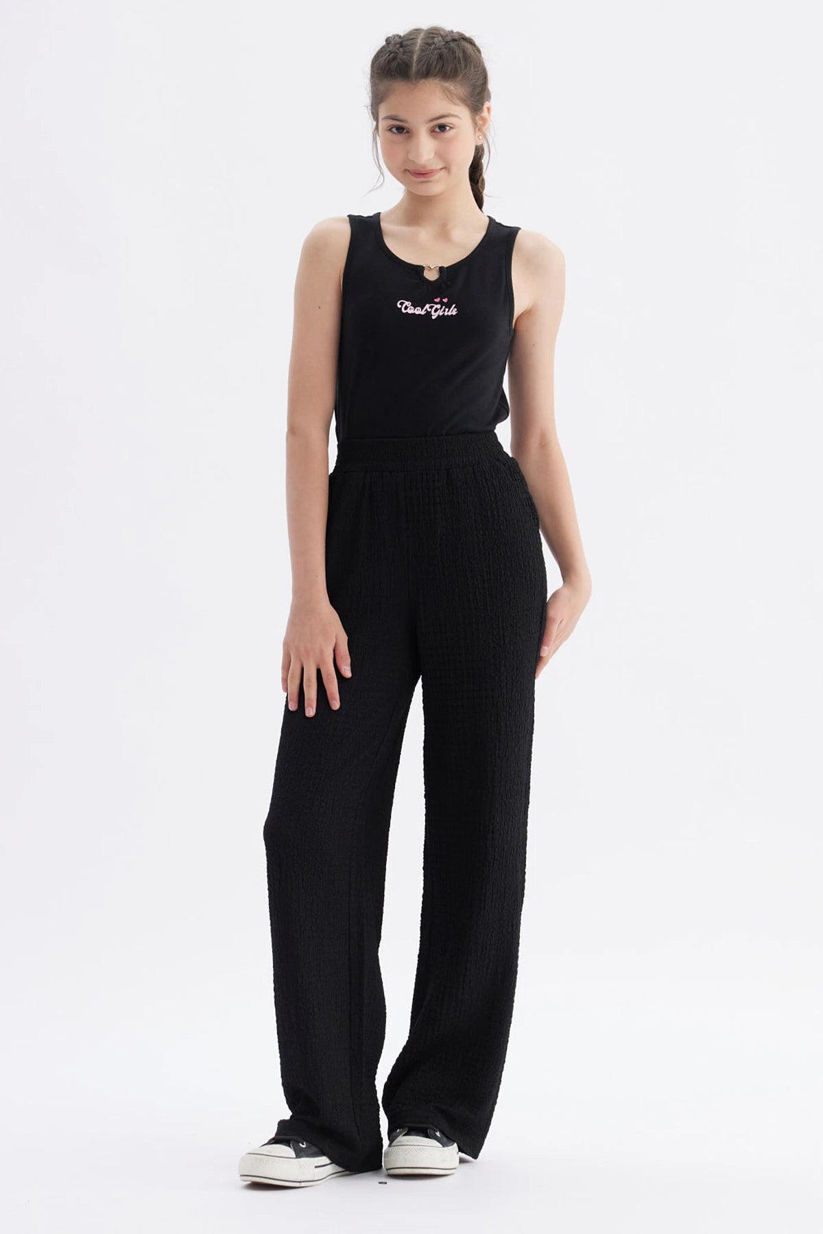 Pantalón Niña Wide Leg Textura Negro