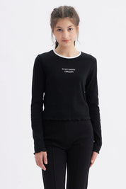 Polera Niña Rib Cuello Negro