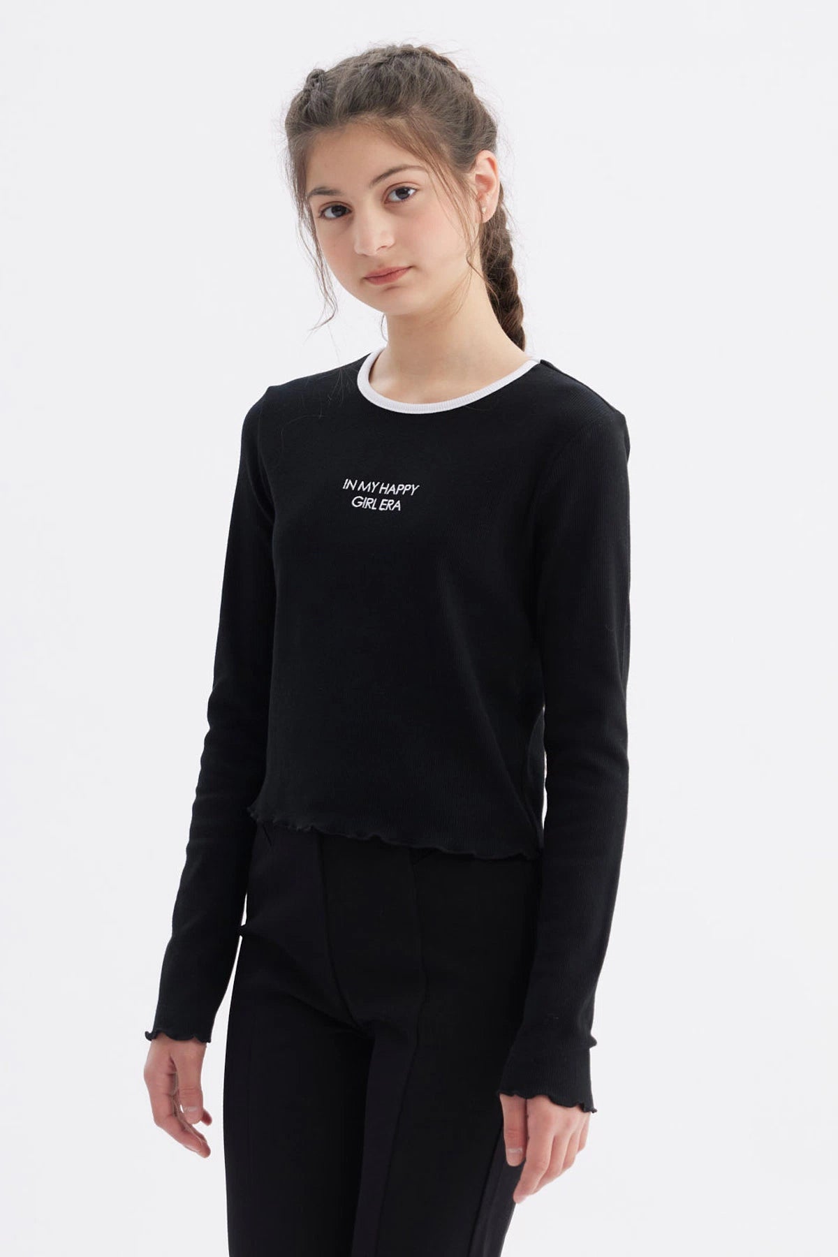 Polera Niña Rib Cuello Negro