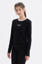 Polera Niña Rib Cuello Negro