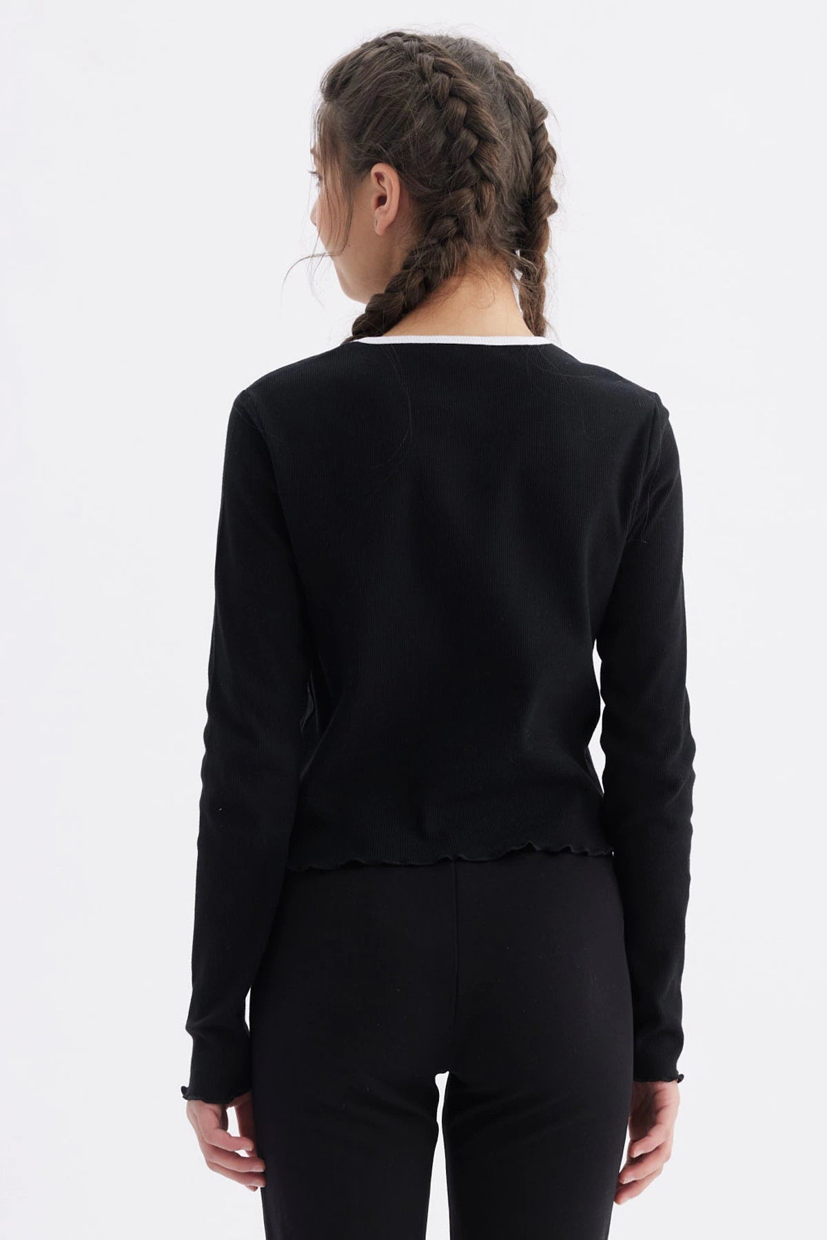 Polera Niña Rib Cuello Negro