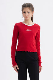 Polera Niña Rib Cuello Rojo