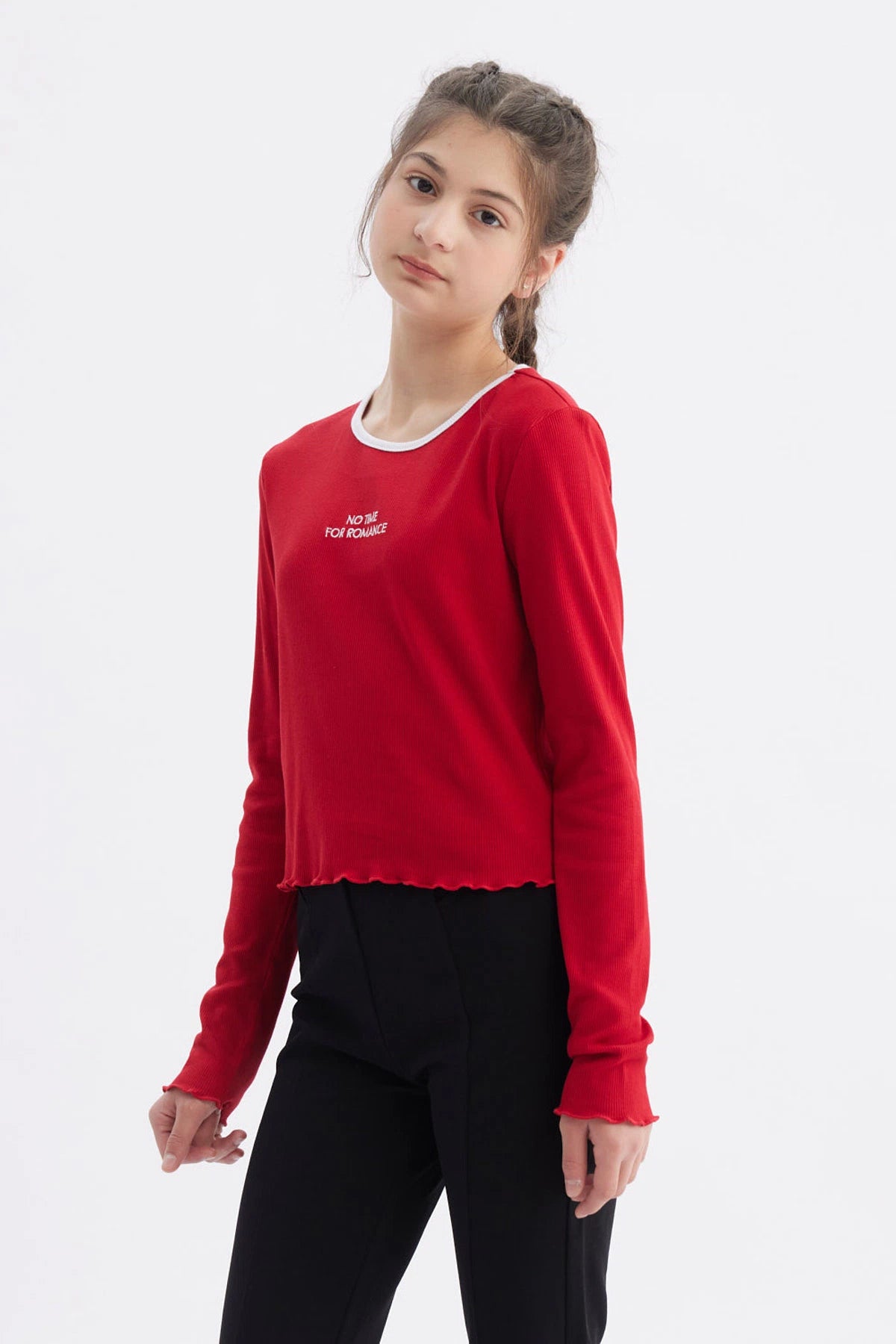 Polera Niña Rib Cuello Rojo