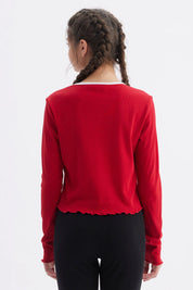 Polera Niña Rib Cuello Rojo