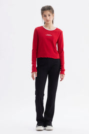 Polera Niña Rib Cuello Rojo