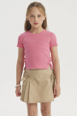 Polera Niña Con Cinta Costado Fucsia