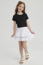 Falda de niña con vuelos blancos diseño liso sin estampa con dos capas de vuelos estilo casual y cómodo
