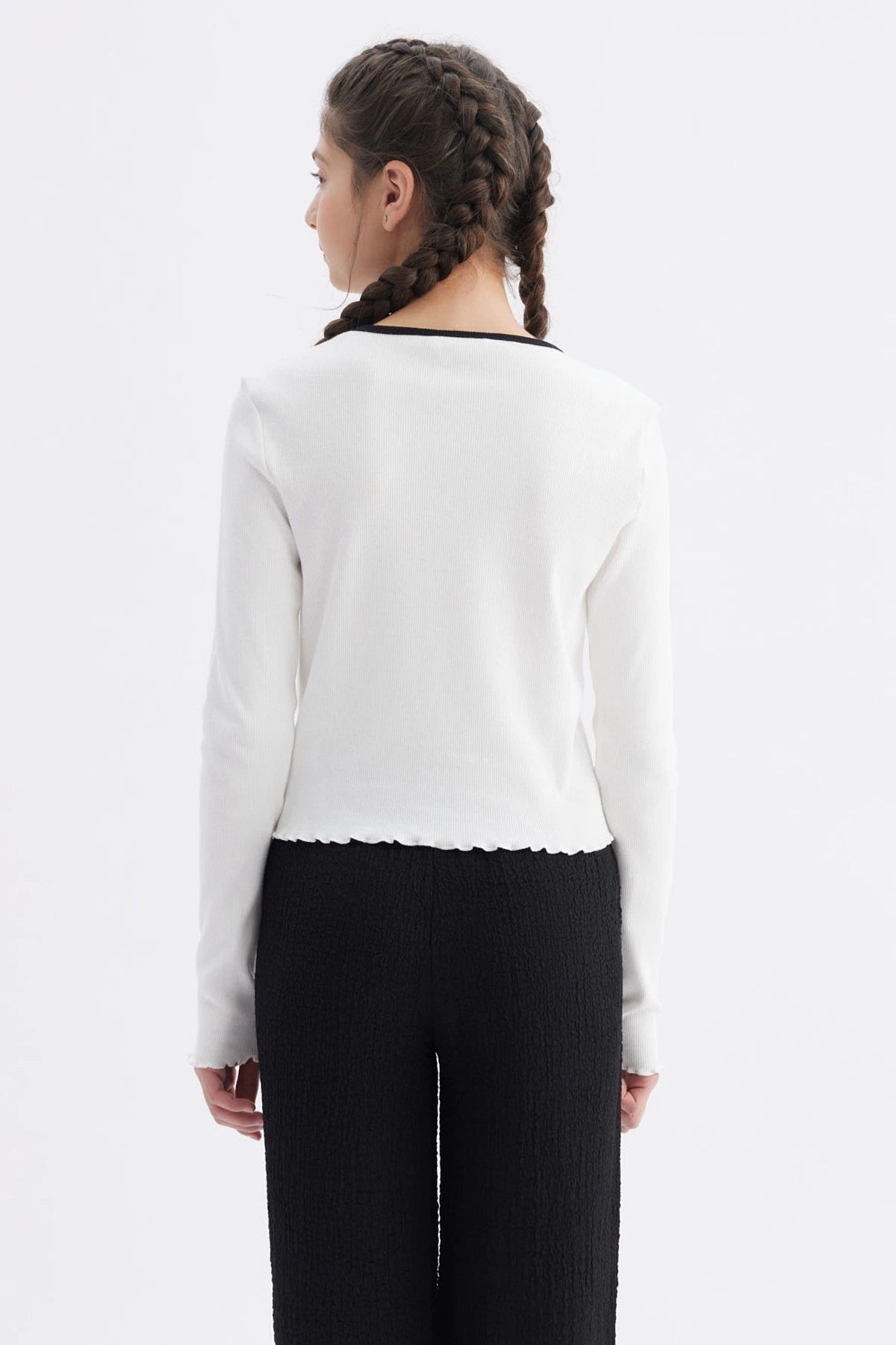 Polera Niña Rib Cuello Crudo