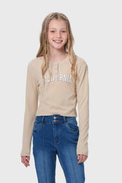 Polera Niña Con Botones Beige