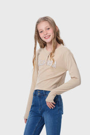 Polera Niña Con Botones Beige