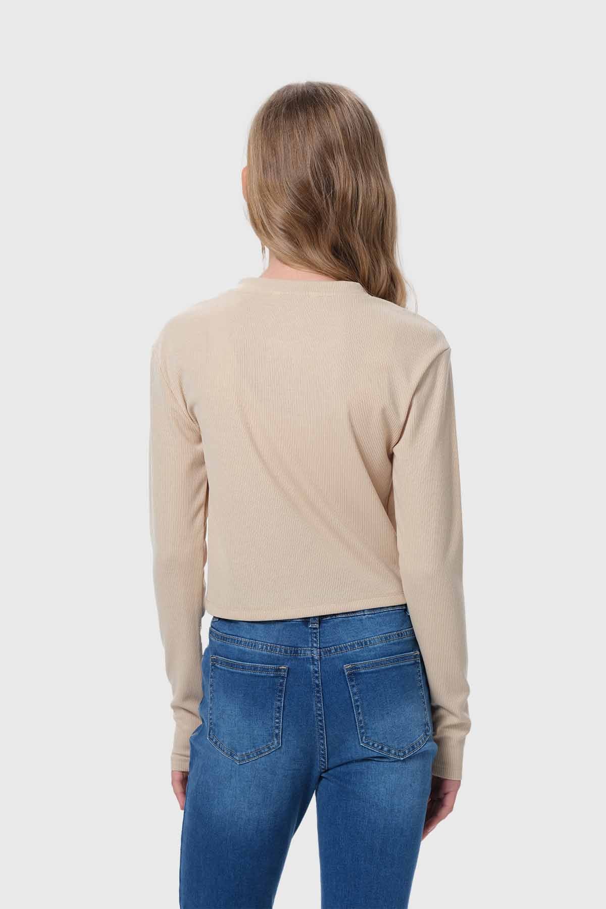 Polera Niña Con Botones Beige