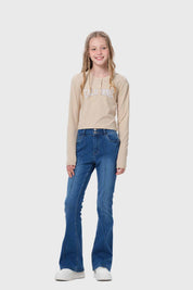 Polera Niña Con Botones Beige