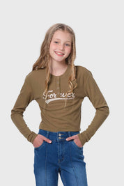 Polera Niña Con Botones Verde