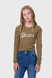 Polera Niña Con Botones Verde