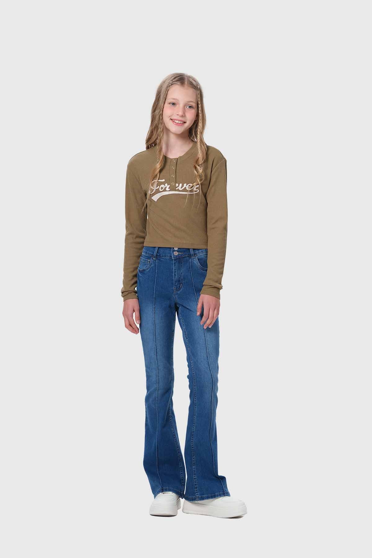 Polera Niña Con Botones Verde