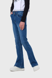 Jeans Niña Con Costura Azul